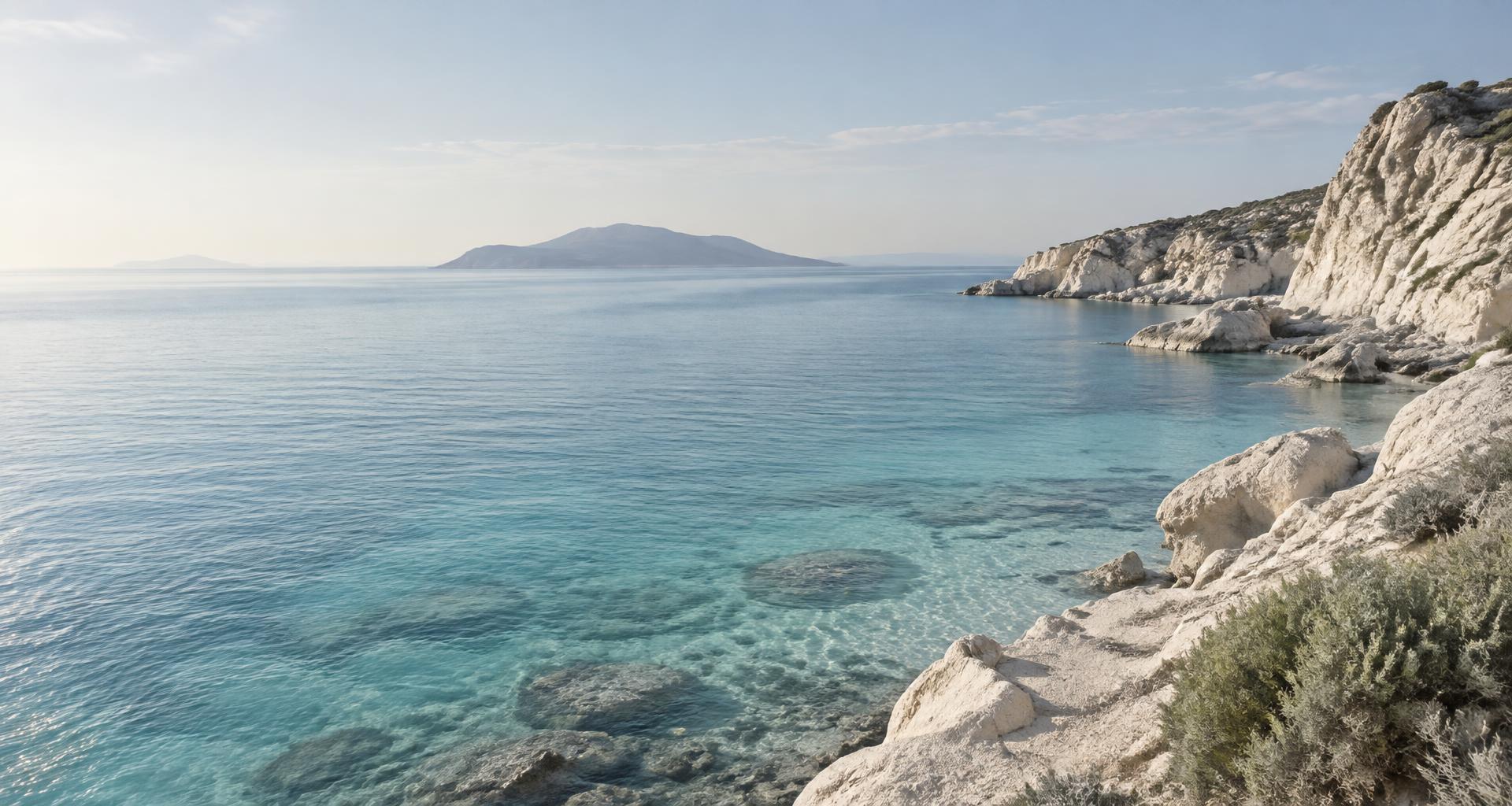 Clear Aegean water meeting a rocky Greek shore
