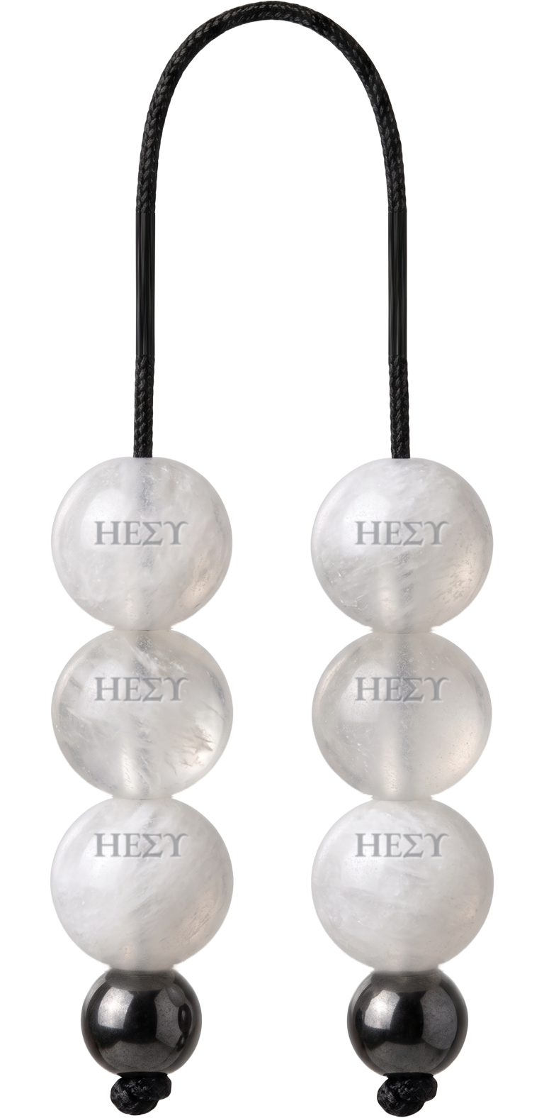 A silver stone and string set, each bead softly engraved